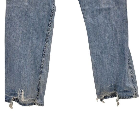 Mens Flypaper Jeans 34x34 Light Stone Wash Wide Straight Leg Thrashed Hem - Picture 5 of 10